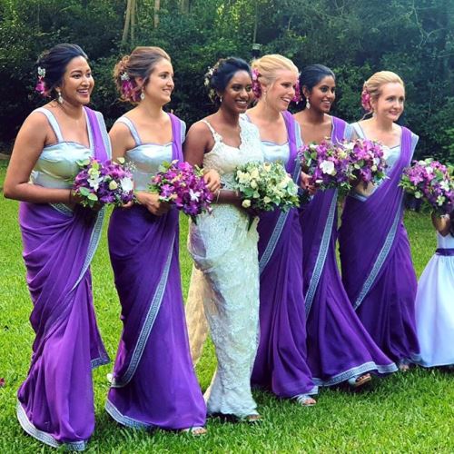 Cream-Colored Bridesmaid Sarees with Beaded Details